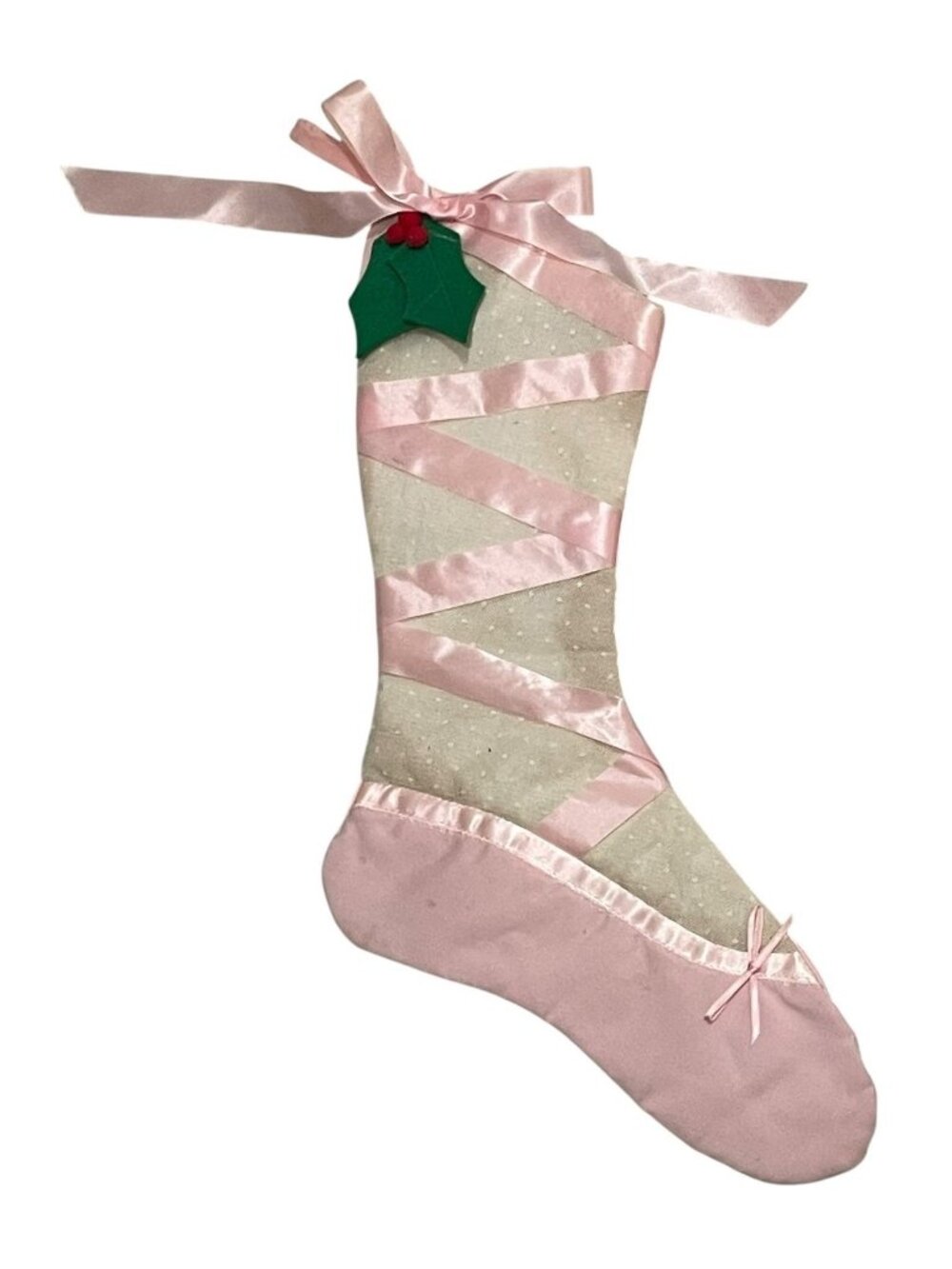 Vintage Hallmark 1984 Ballet Slipper Christmas Stocking Pink 18" Dance Ballerina